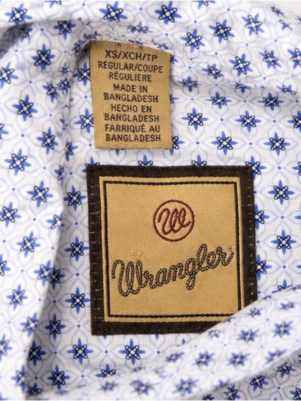 Wrangler White Button-Down Shirt with Blue Micro-Print - Picture 4 of 4